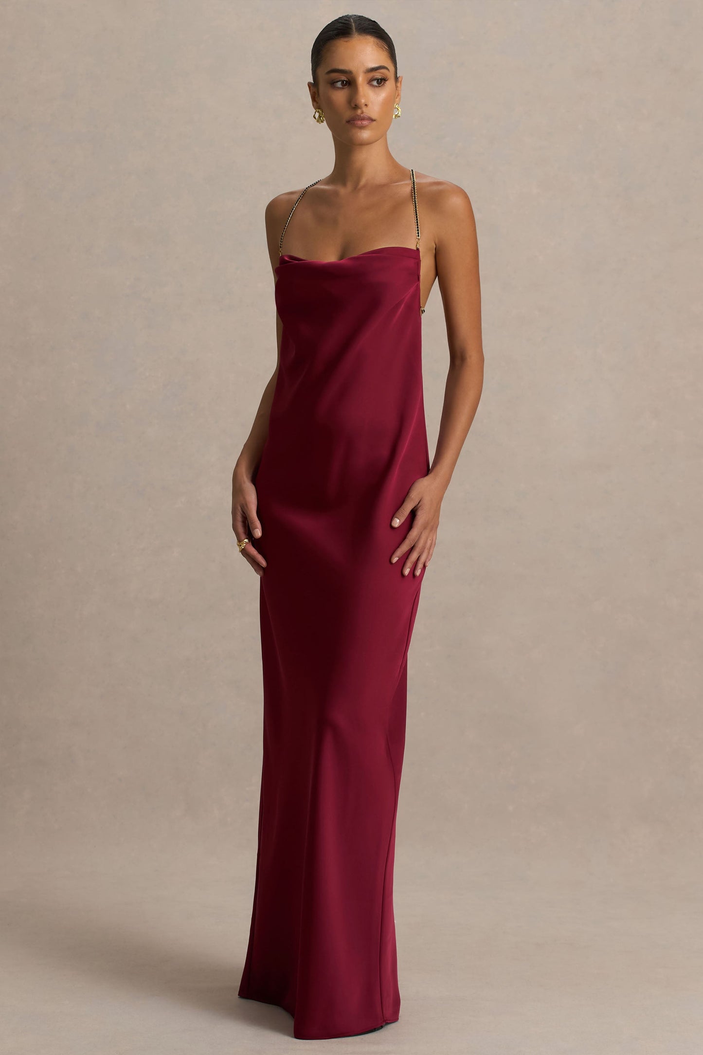 Cher | Burgundy Satin Square-Neck