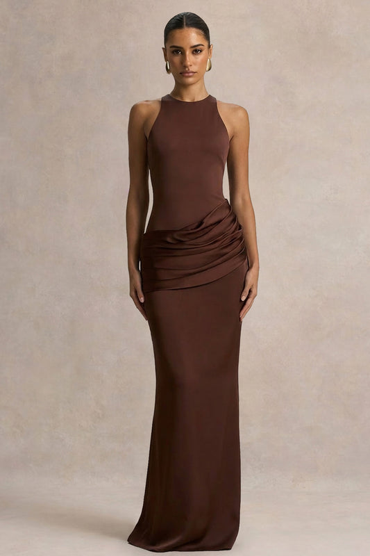 Akari | Brown Crew-Neck Maxi