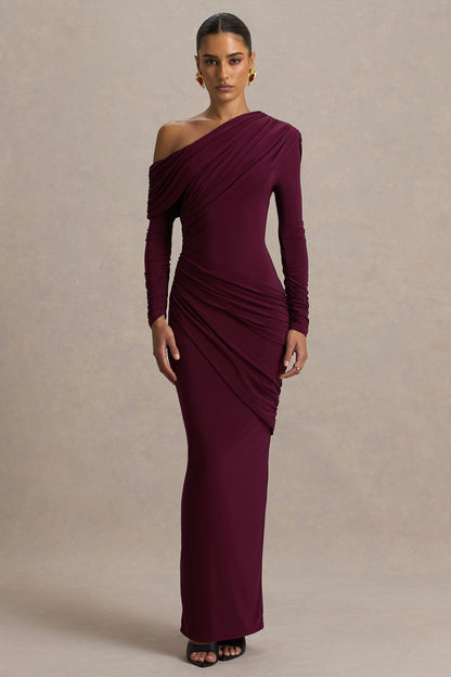 Perrie | Burgundy Asymmetric-Neck Maxi