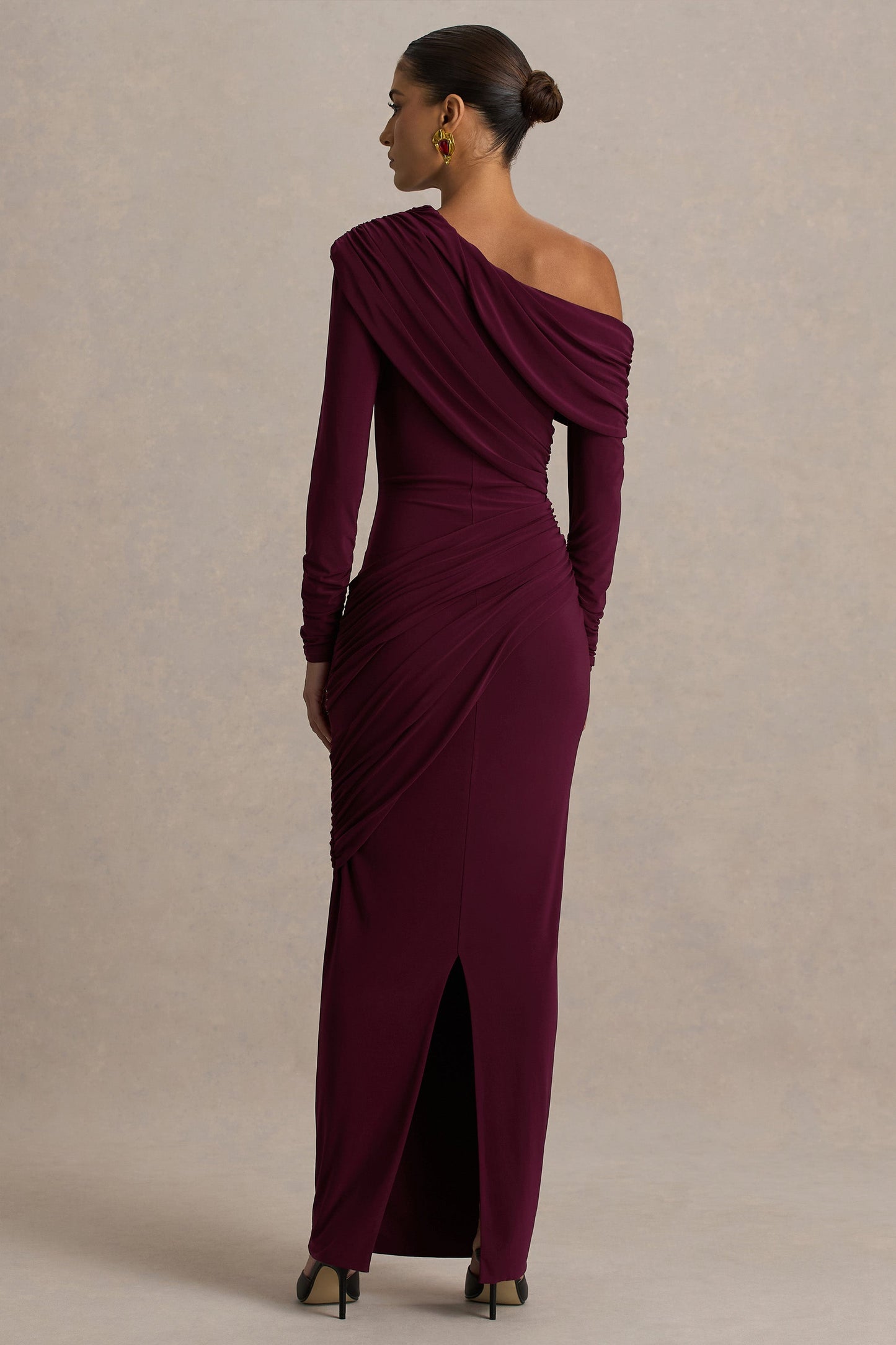 Perrie | Burgundy Asymmetric-Neck Maxi