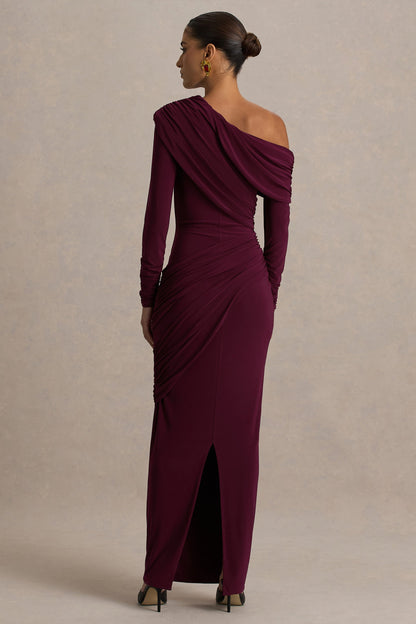 Perrie | Burgundy Asymmetric-Neck Maxi