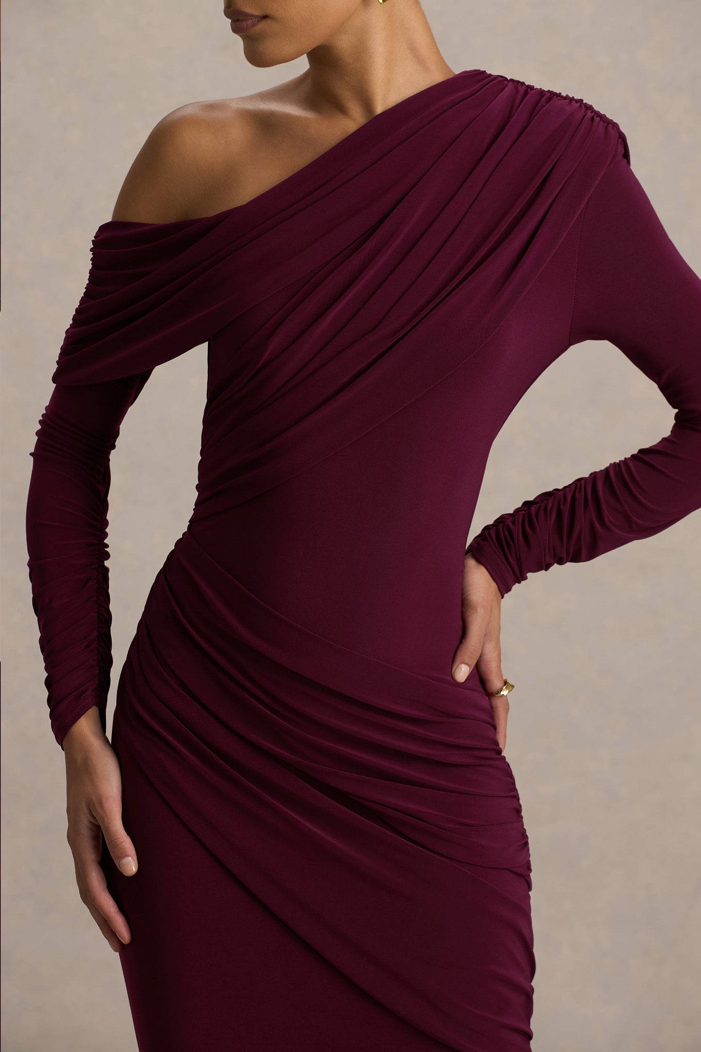 Perrie | Burgundy Asymmetric-Neck Maxi