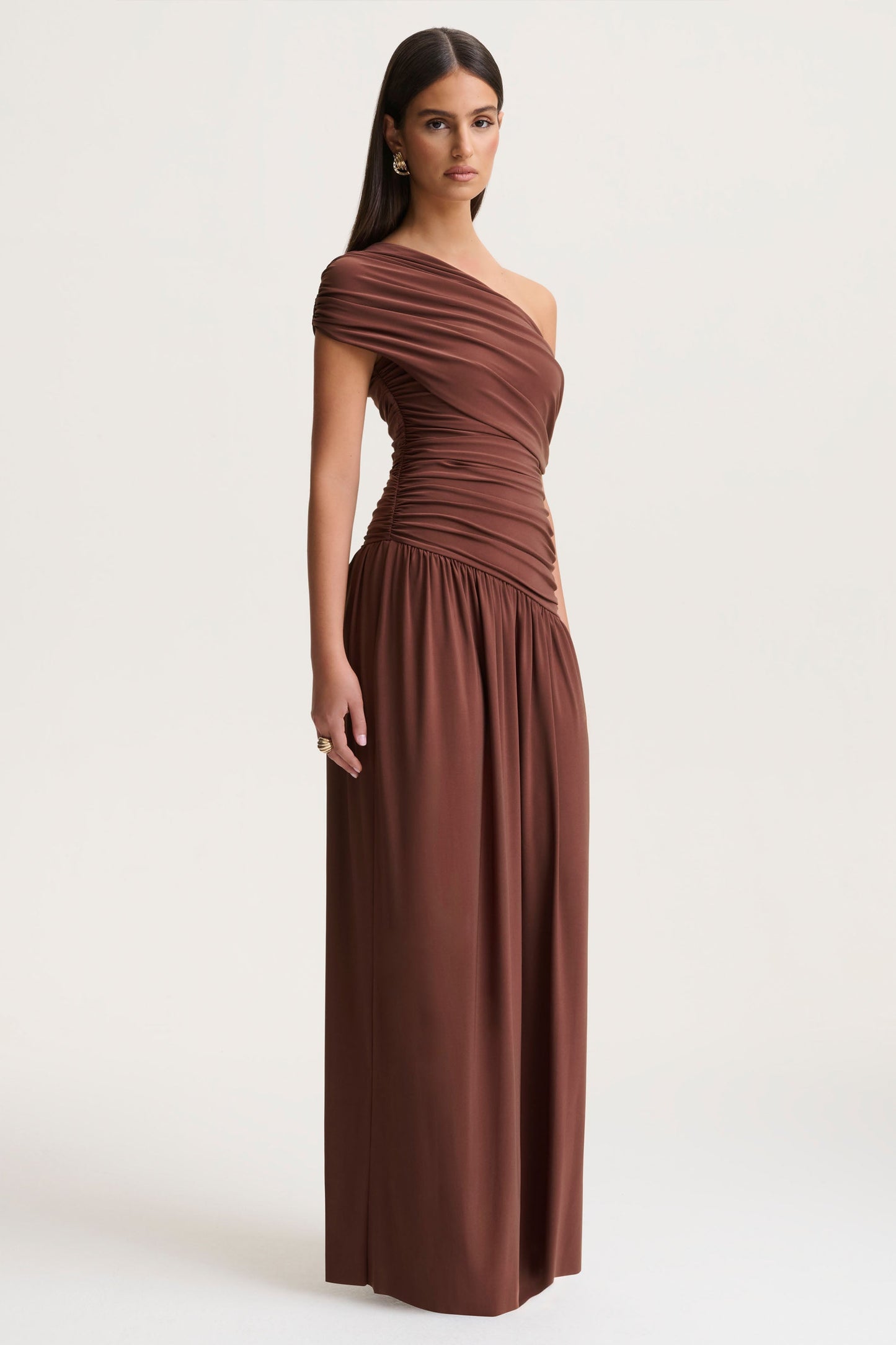 Emberly | Brown Draped Asymmetric-Neck