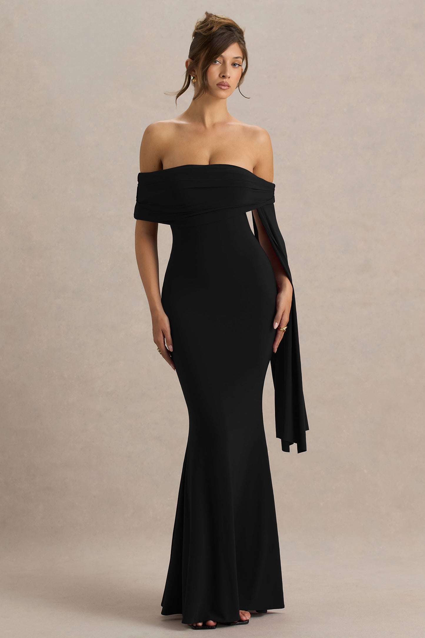 Saffina | Black Bardot-Neck Maxi