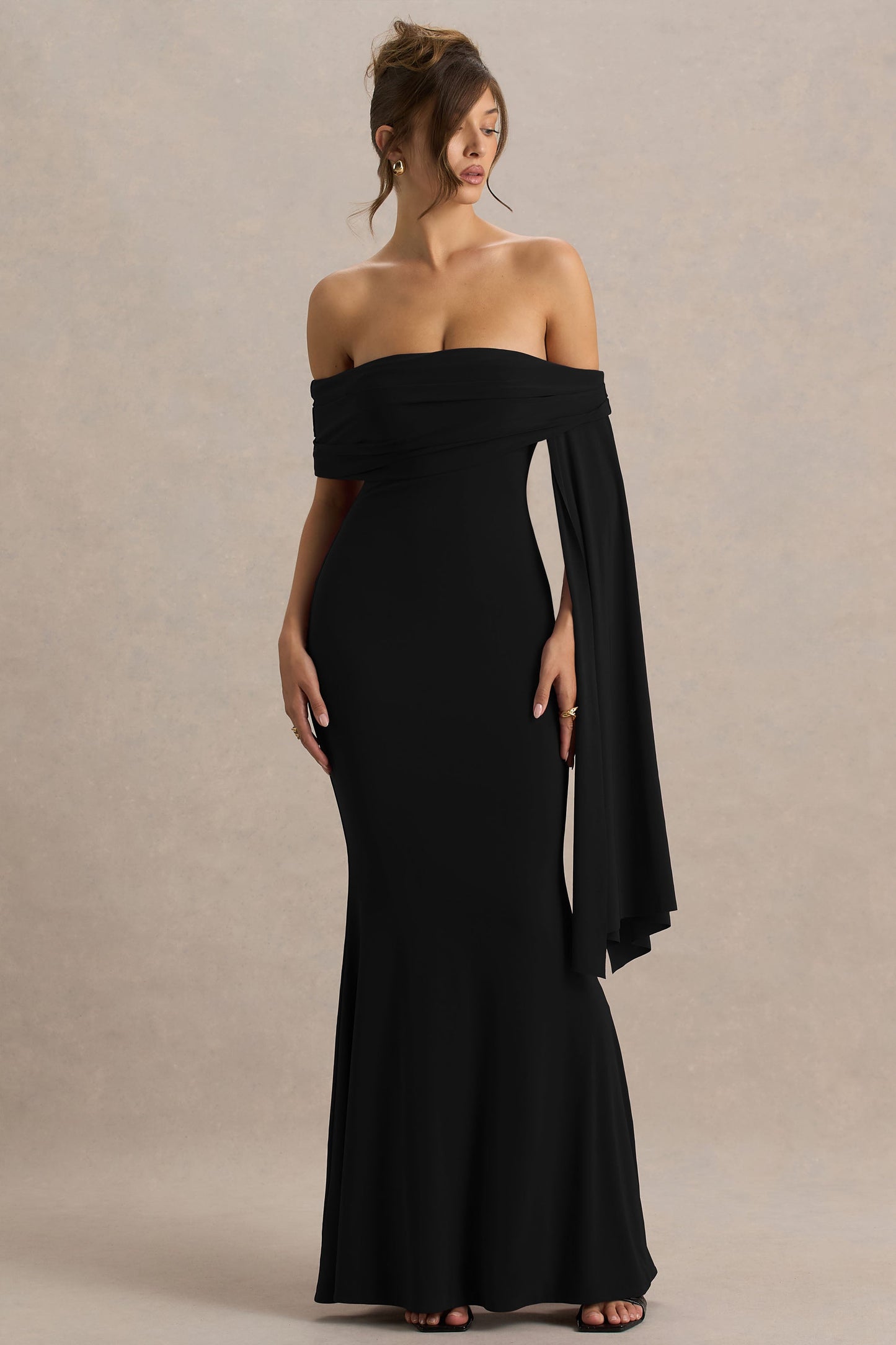 Saffina | Black Bardot-Neck Maxi