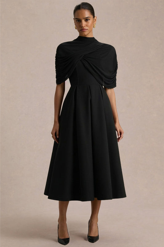 Thalia | Black High-Neck Midi