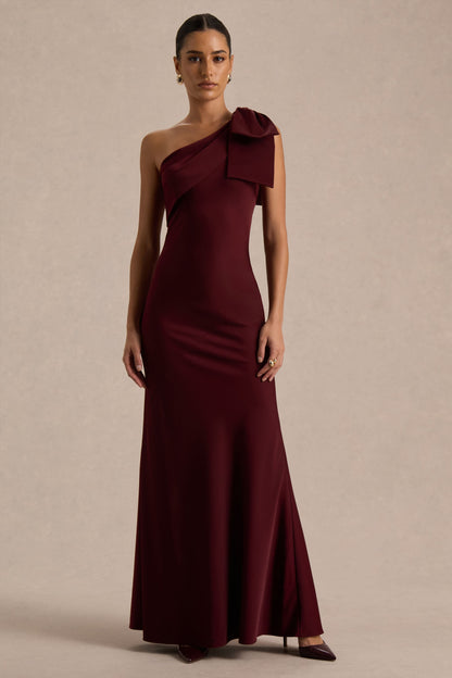 Josephine | Burgundy Satin Asymmetric-Neck