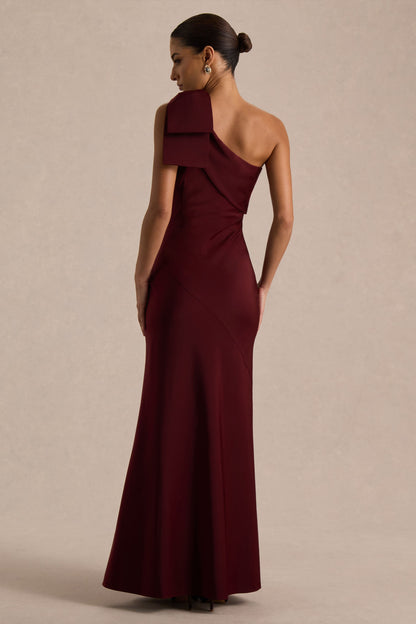 Josephine | Burgundy Satin Asymmetric-Neck