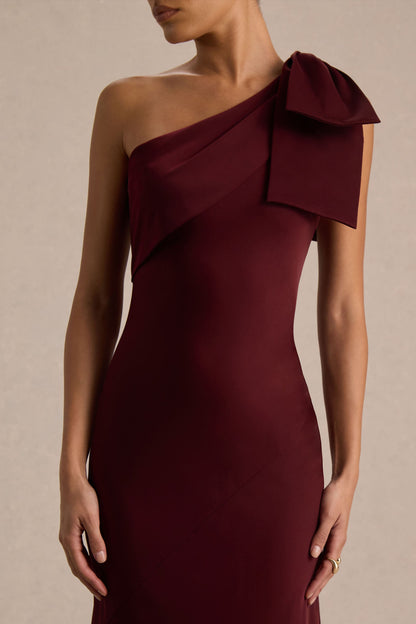 Josephine | Burgundy Satin Asymmetric-Neck
