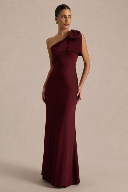 Josephine | Burgundy Satin Asymmetric-Neck