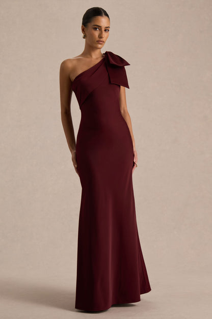 Josephine | Burgundy Satin Asymmetric-Neck