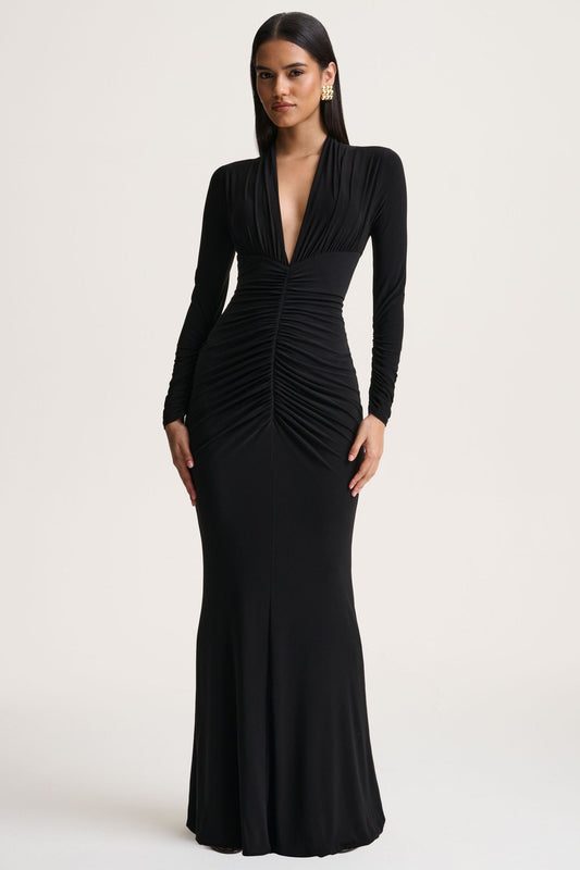 Tami | Black Plunge-Neck Long