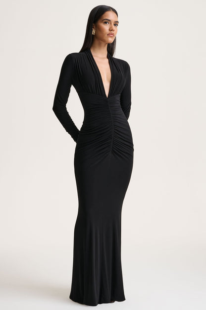 Tami | Black Plunge-Neck Long