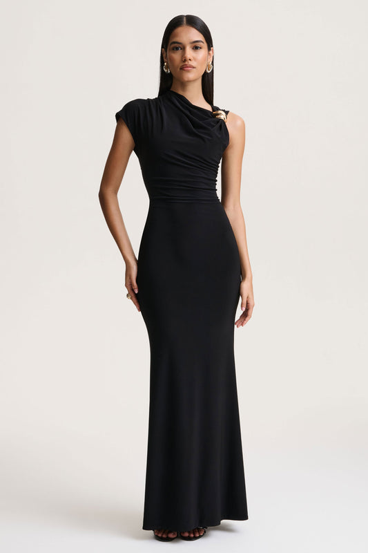 Blaire | Black Asymmetric-Neck Maxi
