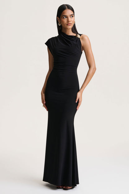 Blaire | Black Asymmetric-Neck Maxi