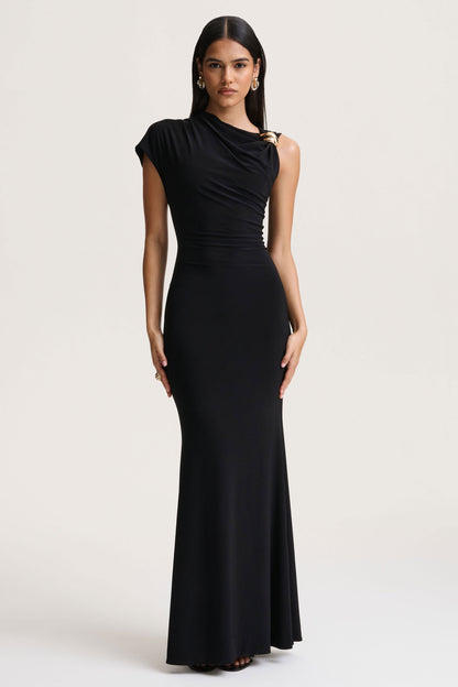 Blaire | Black Asymmetric-Neck Maxi