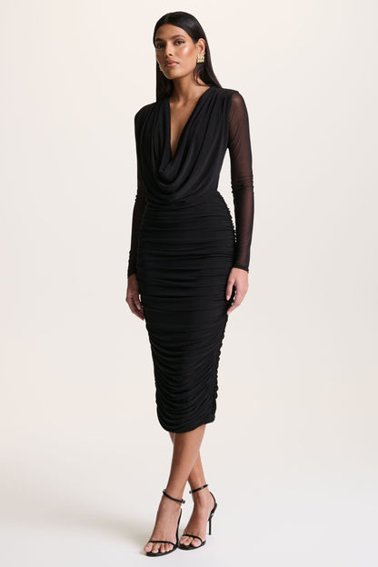 Griselda | Black Plunge-Neck Midi
