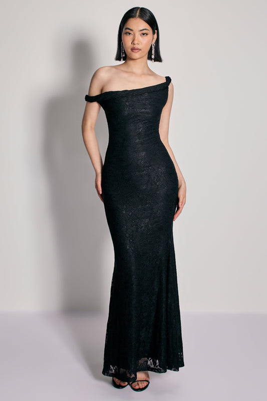 Afina | Black Lace Asymmetric-Neck