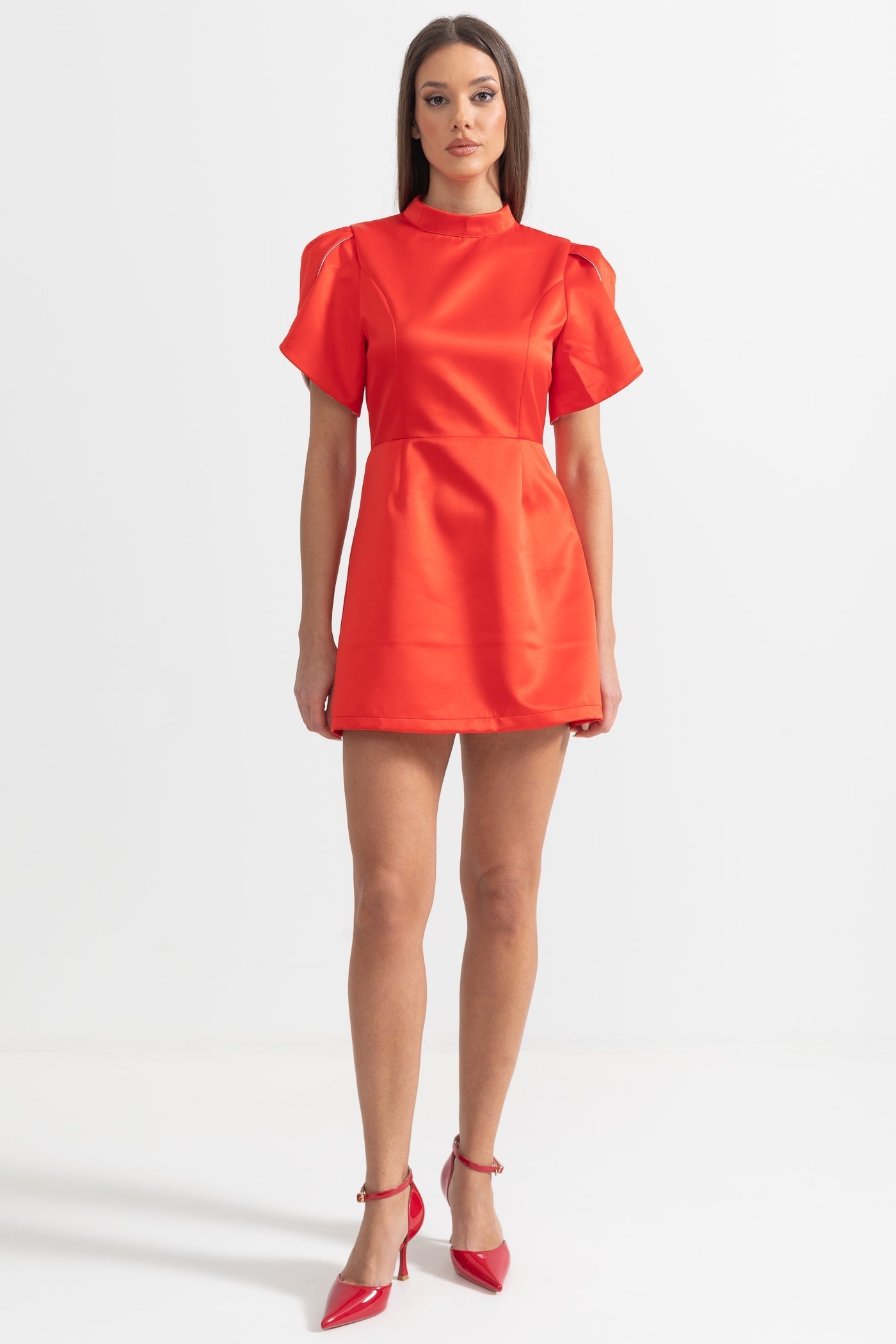 Elegant Mini Dress With Back Cutout and Bow - Red