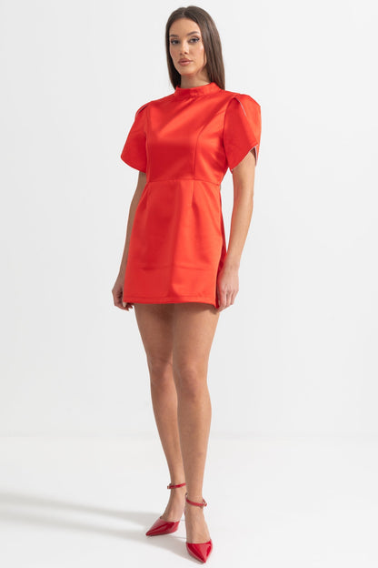 Elegant Mini Dress With Back Cutout and Bow - Red