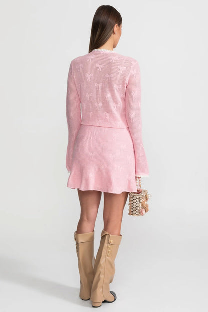 Knit Co-ord Set With Pearl and Bow Detailing – Baby Pink