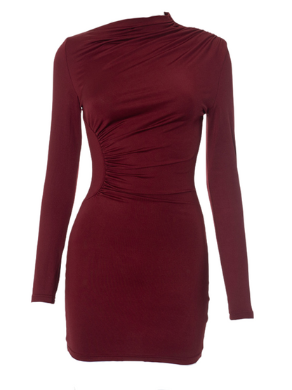 Eachna Long Sleeve Ruched Mini Dress In Wine