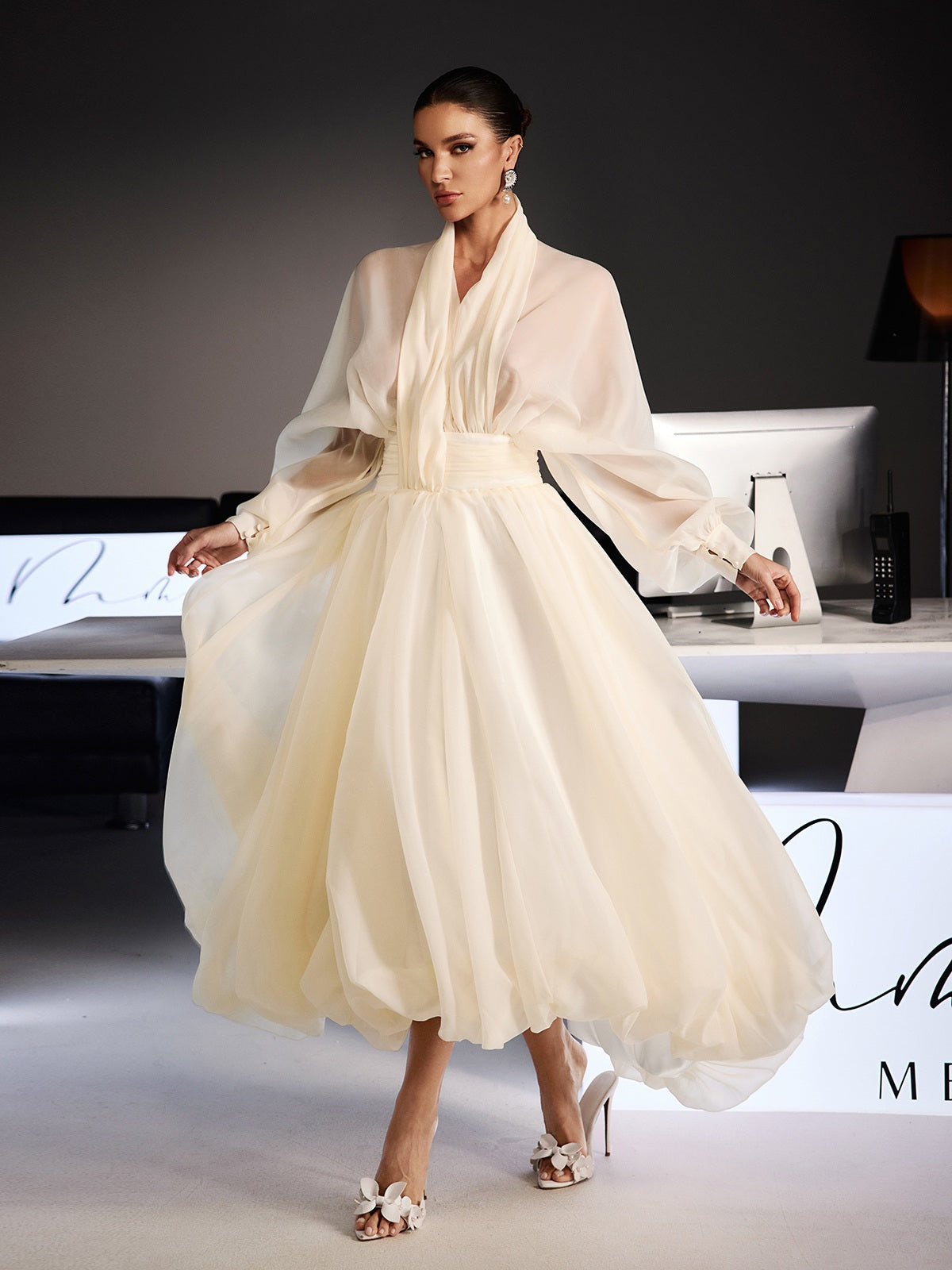 Ferdousi Balloon Sleeve Bubble Midi Dress