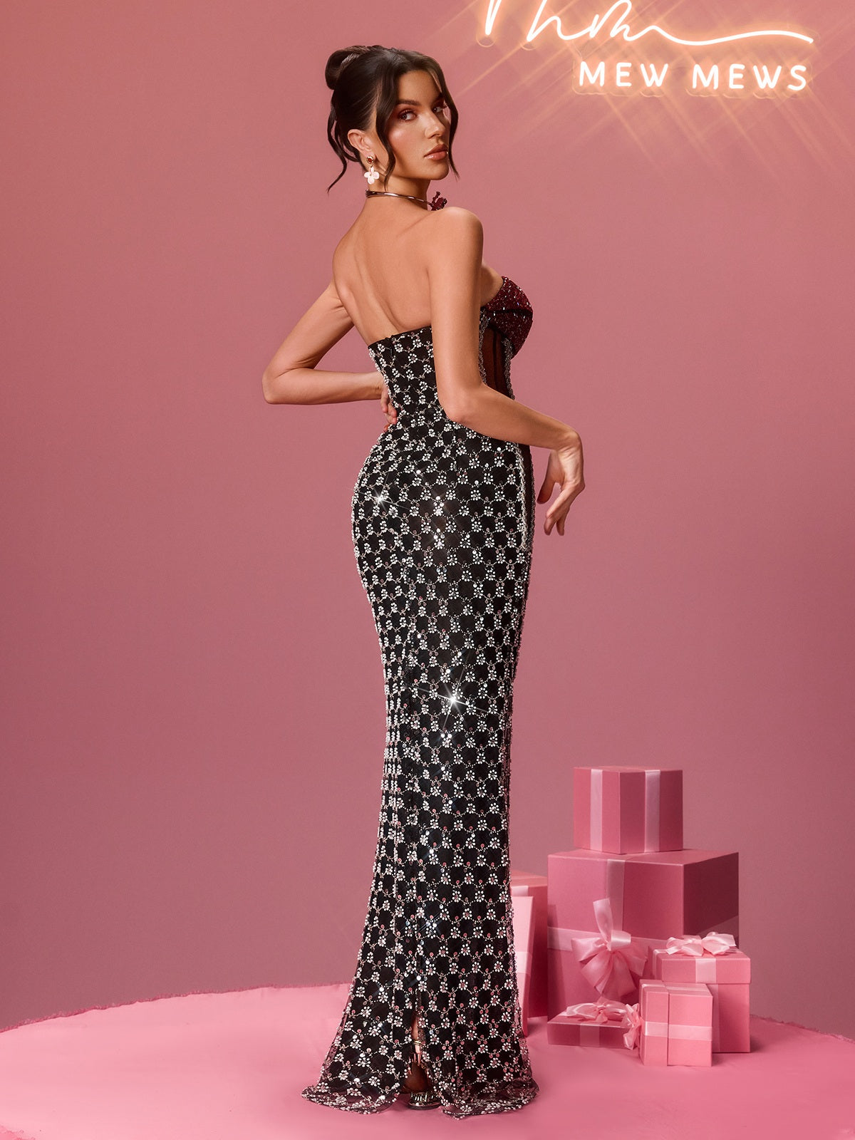 Flo Strapless Crystal Lips Maxi Dress