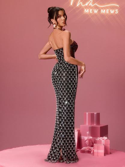 Flo Strapless Crystal Lips Maxi Dress