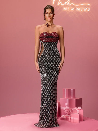 Flo Strapless Crystal Lips Maxi Dress