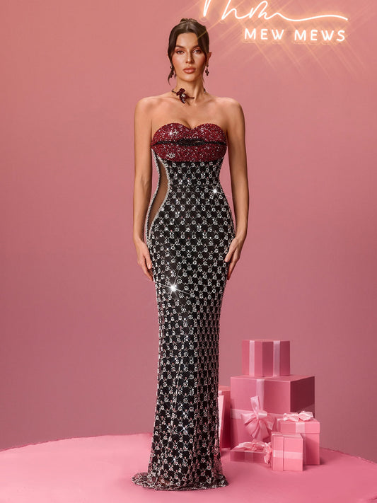 Flo Strapless Crystal Lips Maxi Dress