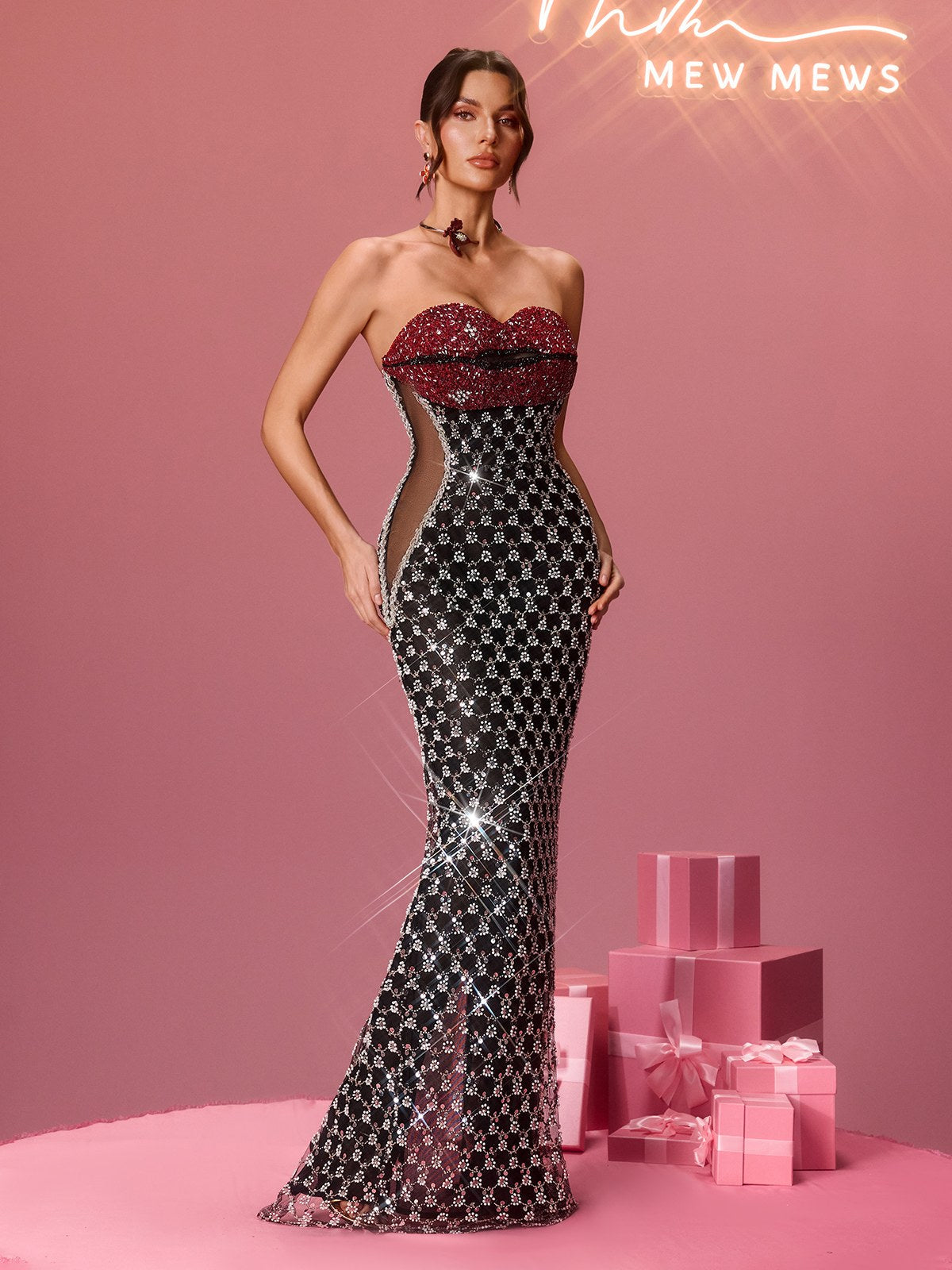 Flo Strapless Crystal Lips Maxi Dress