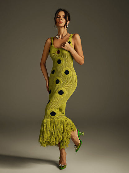 Gaelion Dot Fringe Knitted Midi Dress