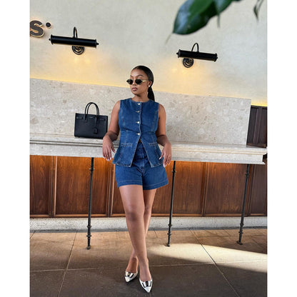 YUNO Denim Button Top and Bottom