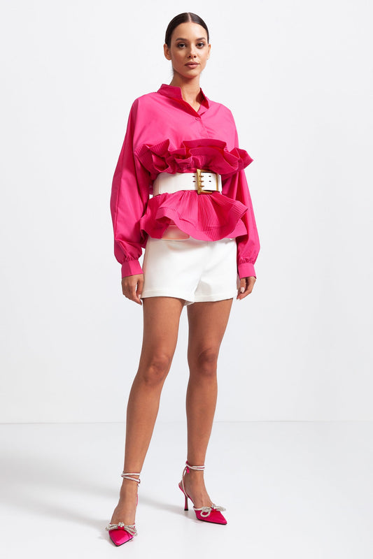 Ruffle Shirt with Massive Belt - Fuchsia