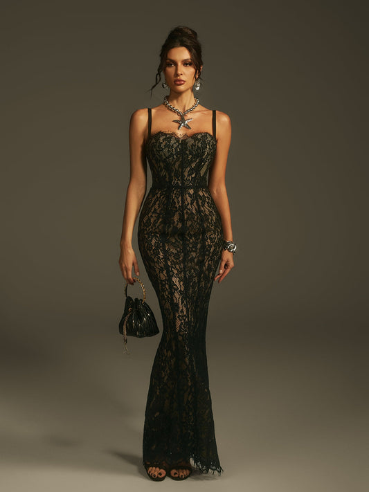 Marije Spaghetti Lace Maxi Dress