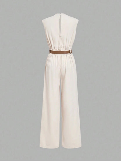 Solid pocket jumpsuit with belt