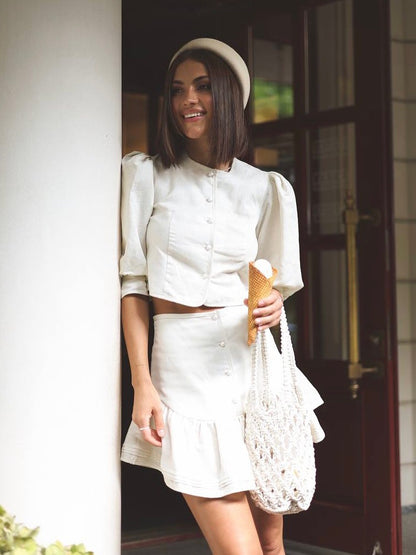 YUNO Sweet linen Two Piece Skirt Set