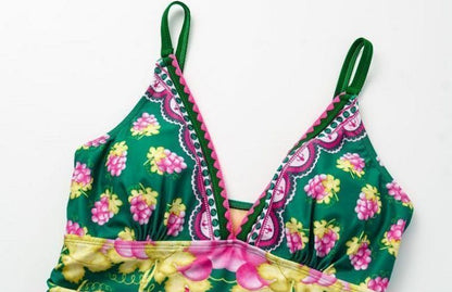 Retro Swimsuit - Short Skirt Set - Green