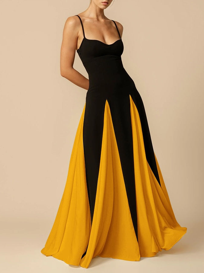 YUNO | Color Block Maxi Slip Dress