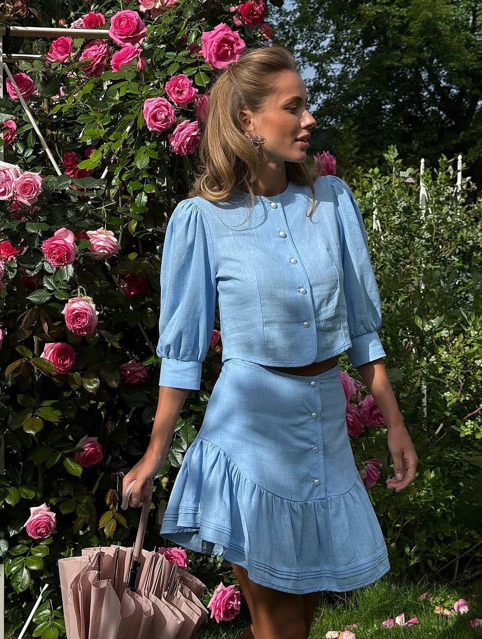 YUNO Sweet linen Two Piece Skirt Set