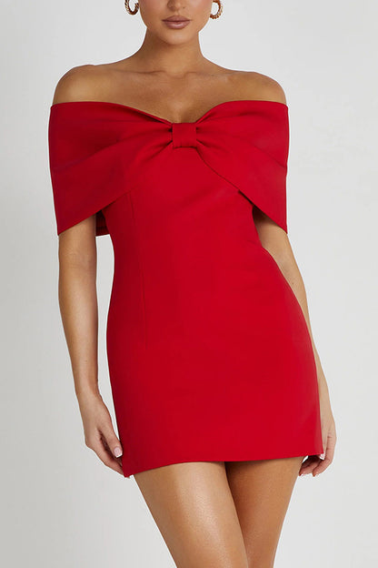 YUNO Off Shoulder Bow Mini Dress