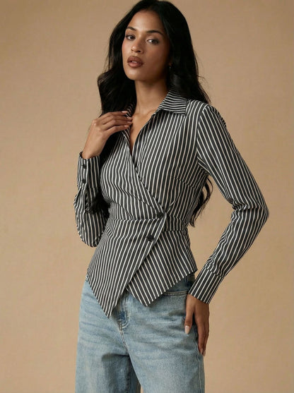 Tailored Striped Wrap Shirt