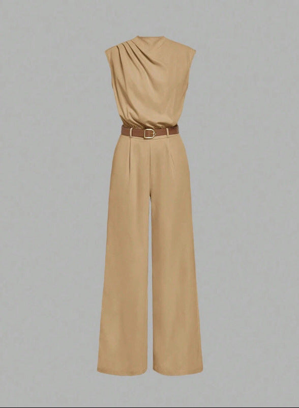 Solid pocket jumpsuit with belt
