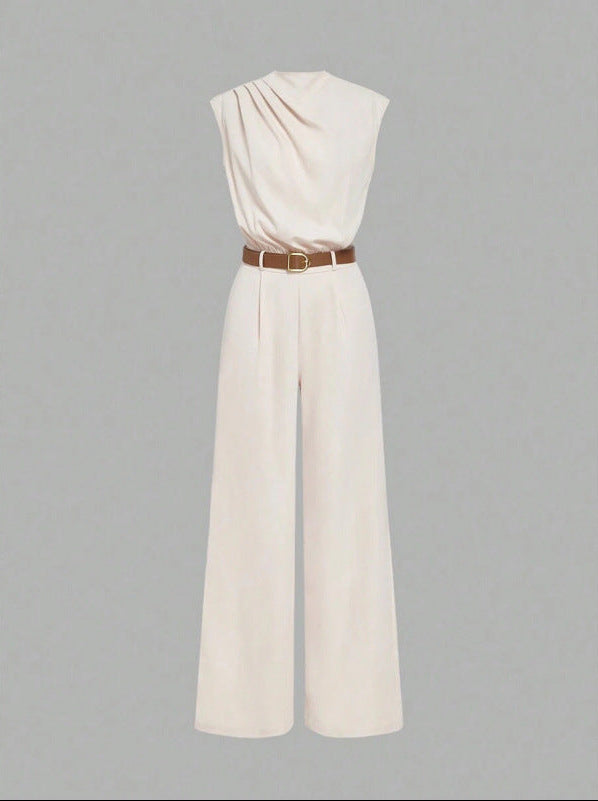 Solid pocket jumpsuit with belt