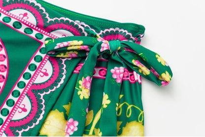 Retro Ruffle Swimsuit - Short Skirt Set - Green