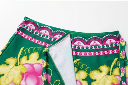 Retro Swimsuit - Short Skirt Set - Green