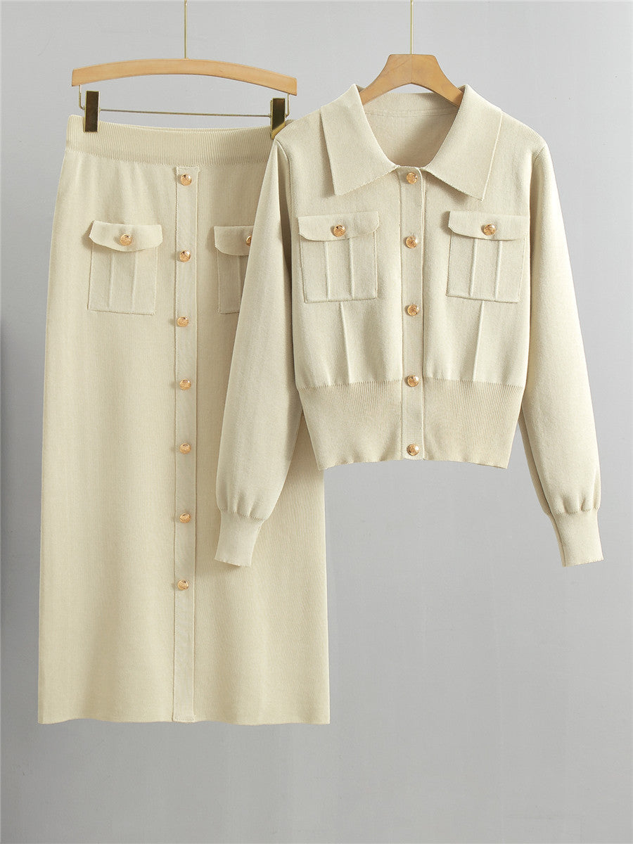 Tailored Knit Cardigan & Midi Skirt Set