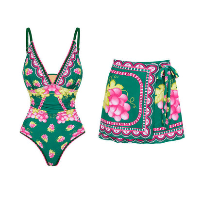 Retro Swimsuit - Short Skirt Set - Green