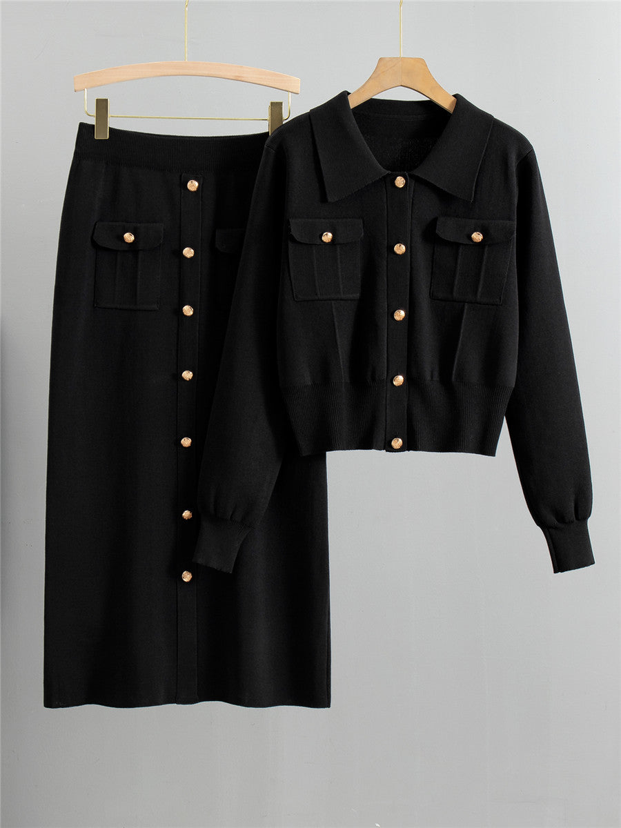 Tailored Knit Cardigan & Midi Skirt Set